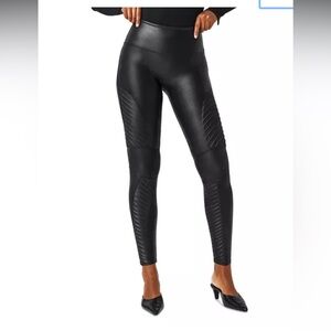 Spanx Faux Leather Moto Leggings Black XL Petite High Rise Shaping